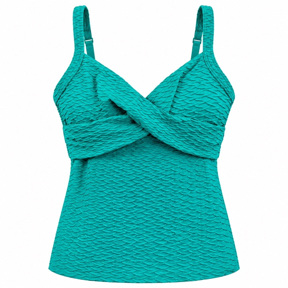 Lands End Teal Green Textured Twist Front Underwire Tankini Top 14 bikini swim